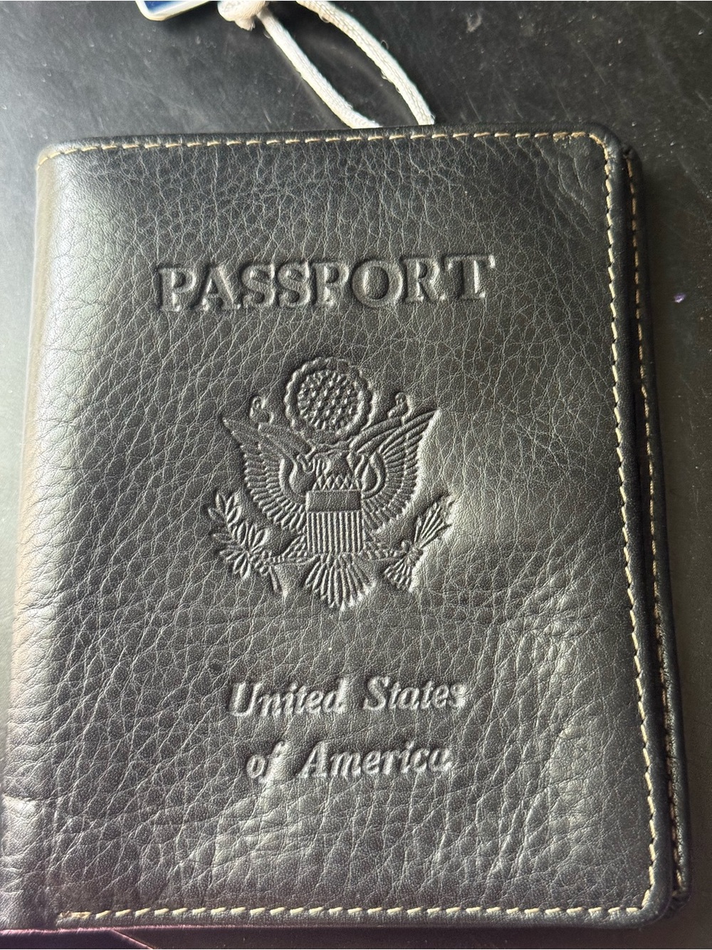Fossil Black Leather Passport Cover with Embossed Seal